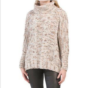 MOON & MADISON CHUNKY CABLE KNIT COWL NECK OVERSIZED SWEATER SPECKLE CONFETTI